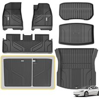 3W Floor Mats & Boot Liners & Seats Back Cover Fit for Tesla Model 3 2024 2025 2026 Highland, TPE All Weather Full Set Car liners and Cargo Mats, Dog