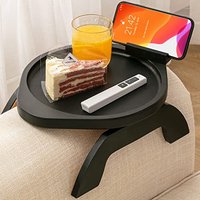 Bamboo Sofa Arm Tray Table with Rotating Mobile Holder, Stable Couch Armrest Tray, Clip-On Sofa Tray Table for Wide Couches, Foldable Couch Arm Clip T