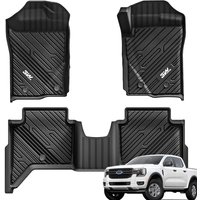 3W Floor Mats Fit for Ford Ranger T9 2023-2026 Wildtrak/Raptor Double Cab, All Weather TPE Dog Friendly Floor Liner Custom Fit Ford Ranger T6.2 Waterp