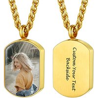 PROSTEEL Customized Photo Memorial Cremation Ashes Urn Pendant Necklace -Stainless Steel Gold Plated Keepsake Jewelry square-golden