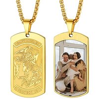PROSTEEL Men Custom Photo Archangel St. Michael Necklace, Stainless Steel/Gold Plated/Black (Send Gift Box) Rectangle-St. Michael-golden