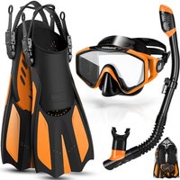Snorkel Set for Adults, Anti-Fog Diving Mask with Dry Top Snorkel & Swim Fins, Wide View Scuba Flippers Snorkeling Gear for Men Women Youth M(3.5-7.5)
