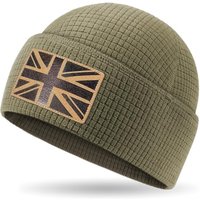 Outdoor Shaping Grid Fleece Cuffed Beanie with Leather American Flag Patch Waffle Tactical Army Military Skull Cap Military Green