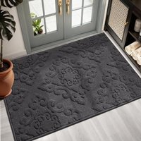 COSY HOMEER 80x120 cm Nonslip Indoor Doormat with Baroque Relief Patterns, Large Welcome Floor Mat Inside for Front Back Door Entrance, Dark Grey Dark
