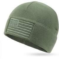 OUTDOOR SHAPING American Flag Fleece Watch Cap, USA Multi-Season Army Military Tactical Beanie, Winter Warm Beanie One Size-L Forest Green