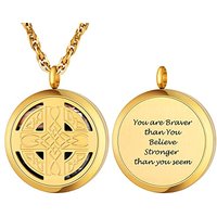 PROSTEEL Women/Men Custom Photo Text Engraving Necklace, Cletic Cross/Tree Locket Chain, Stainless Steel/Gold Plated/Black (Send Gift Box) A-celtic-go
