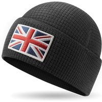 Outdoor Shaping Grid Fleece Cuffed Beanie with Leather American Flag Patch Waffle Tactical Army Military Skull Cap Black