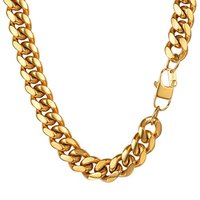 PROSTEEL Men Chunky Chain, 14mm Miami Cuban Necklace, 46/51/55/61/66/71/76 CM, 316L Stainless Steel/Gold Plated/Black (Send Gift Box) 66 CM 14mm-Gold