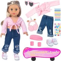 ZITA ELEMENT American 18 Inch Girl Doll Scooter Sport Clothes and Accessories - 18 Inch Doll Clothes Jeans Outfits Set Sport Shoes Scooter and Other O