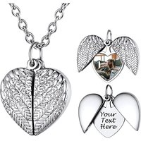 PROSTEEL Women Personalized Heart Locket Necklace, Custom Photo Name Pendant, Inspirational Gifts, Silver Color/Gold Plated-Send Gift Box 1-Open Heart