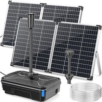 POPOSOAP 120W Solar Pond Filter & Fountain Pump Kit, 6000L/h Submersible Pump with 4-Stage Filtration & 3 Nozzles for Outdoor Ponds, Fish Tanks, Garde
