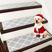 COSY HOMEER 15 Pack Nonslip Stair Carpet Treads, 22 x 70cm Polyester Medium Pile Carpet Stair Pads with TPE Backing, Super Grip Self-Adhesive Stair Tr