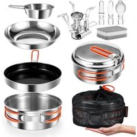Odoland Camping Cookware Kit, Ceramic Non-Stick Cooking Set with Plates, Bowls, Forks, Knives, Spoons for Camping, Backpacking, Hiking, Picnics Campin