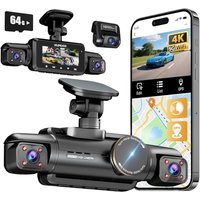 4K Dash Cam Front and Rear Inside, 4K+1080P*2 Dash Camera for Cars, 360° 4 Channel 3K+1080P*3 Car Camera, 5GHz Wi-Fi GPS Module, Include 64GB SD Card