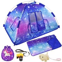 ZITA ELEMENT 18 Inch Doll Tent Set - Camping Tent, Sleeping Bag, Backpack, Toy Camera, Dog & Travel Accessories Star Sky Tent