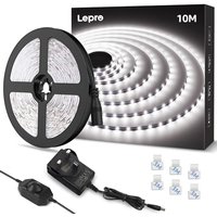 Lepro White LED Strip Light 10M, 2000lm Dimmable LED Lights, 24V UK Plug LED Strip with Dimmer Switch, 6000K Cool White Strip Lights for Kitchen, Cabi