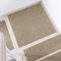 COSY HOMEER 76 x 76cm Self-Adhesive Stair Corner Mats for Indoor Stairs, Washable 100% Polyester Staircase Carpet Mat for Kids Elders Dogs with TPE Ba