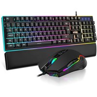 RedThunder K10 Wired Gaming Keyboard and Mouse Combo, UK Layout, True RGB Backlight, Soft Leather Wrist Rest, Mechanical Feel Ergonomic Anti-Ghosting