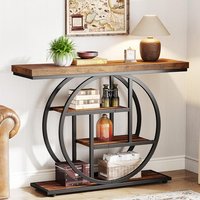 Tribesigns Console Table, 105 cm Industrial 4-Tier Sofa Table Entryway Table with Circle Base, Narrow Wood Accent Tables with Storage Shelves for Livi