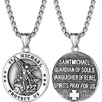 PROSTEEL Men Stainless Steel Saint Michael Necklace, Can Engrave, Gold Plated/Black-Send Gift Box circle-stainless