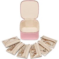 Vlando Small Jewelry Box Organizer,Travel Jewelry Storage with 6 Velvet Jewelry Zipper Pockets,Premium Petal Hardware A.6pcs-strawberry Pink