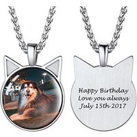 PROSTEEL Personalized Photo Tag Necklace for Women/Men, Full CZ Stone, Engraving Date/Text/Pictures with Chain-Send Gift Box Cat-silver