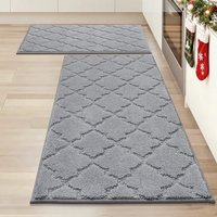 COSY HOMMER Nonslip Kitchen Rug Set 2 Pack, 51x76cm+51x122cm, 100% Polyester Absorbent Soft Kitchen Floor Mats Carpet Rug Mat Runners,Machine Washable