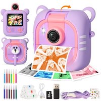 ARNSSIEN Kids Camera Instant Print, 7 Print Paper (4 Color: O/R/G/B+3 B&W), 2.4" Screen Instant Camera for Kids Ages 3-12,1080P, 180°Flip Lens,32GB C