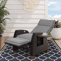 Grand patio Recliner Sunlounger Adjustable Position Backrest Armchair with Flip Table and Cushion Lounge Chair Sun Lounger for Garden, Yard, Patio, Ou
