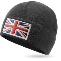 Outdoor Shaping UK Flag Tactical Beanie Recycled Fleece Material Sustainable Warm Ideal for Hiking and Tactical Use Pitch Black