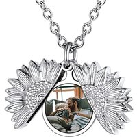 PROSTEEL Women Personalized Heart Locket Necklace, Custom Photo Name Pendant, Inspirational Gifts, Silver Color/Gold Plated-Send Gift Box 2-Sunflower