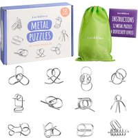 THE TWIDDLERS 12 Pieces Metal Wire IQ Brain Teaser Mind Puzzles, Multipack Mini School Gift Toys and Party Bag Fillers for Kids, Adults Christmas Crac