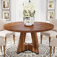 Tribesigns Round Dining Table - Farmhouse Dinner Table for 4 People, Rustic Brown Wooden Top and Legs, 120 cm Dining Room & Kitchen Table