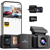 REDTIGER 2.5K 3 Channel Dash Cam with WiFi, 2.5K+1080P+1080P Dash Cam Front and Rear Inside, 3.18'' Screen, Included 32GB Card, IR Night Vision, Loop