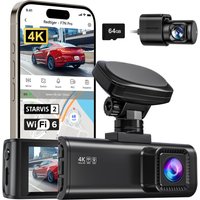 REDTIGER 4K Dash Cam Front and Rear, STARVIS 2 Sensor, 64GB Card Included, 4K/2.5K+1080P Dual Dash Camera for Cars Built-in WiFi GPS, 3.18 Inch IPS Sc