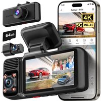 REDTIGER 4K 3 Channel Dash Cam 5G WiFi Built-in GPS, Included 64GB Card, 2160P+1080P+1080P Front and Rear Inside, Loop Recording, Triple Car Camera wi