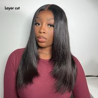 PreMax Wigs / Layer Cut Super Natural Hairline Silky Straight Glueless 13x4 Frontal Lace Wig Human Hair Pre-Cut Lace