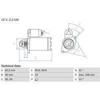 Starter Motor - 2.2 Kw Bosch Fits: MERCEDES-BENZ C-CLASS Coupe (CL203) C 30 CDI AMG (203.718)