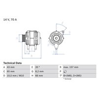 Alternator - 70 Amp Bosch Fits: CITROËN XANTIA (X1_, X2_) 1.9 D