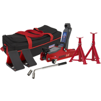 SEALEY Trolley Jack 2 Tonne Low Entry Short Chassis & Accessories Bag Combo - Red | 1020LEBAGCOMBO | GSF Car Parts