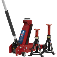SEALEY Trolley Jack 3 Tonne Standard Chassis With Axle Stands (Pair) 3 Tonne Capacity Per Stand | 3010CX | GSF Car Parts