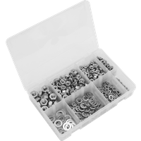 SEALEY Stainless Steel Nut And Washer Assortment 500Pc M5-M10 | AB077NW | GSF Car Parts