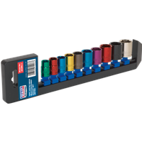 SEALEY Multi-Coloured Socket Set 10Pc 3/8"sq Drive 6Pt Walldrive® Metric | AK285 | GSF Car Parts