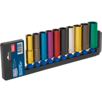 SEALEY Multi-Coloured Socket Set 10Pc 1/2"sq Drive 6Pt Deep Walldrive® Metric | AK288D | GSF Car Parts