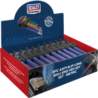 SEALEY Ball-End Hex Key Set 9Pc Colour-Coded Long Metric - Display Box Of 10 | AK7190DB | GSF Car Parts