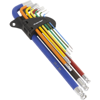 SEALEY Ball-End Hex Key Set Extra-Long 9Pc Colour-Coded Imperial | AK7198 | GSF Car Parts