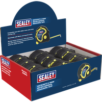 SEALEY Rubber Tape Measure 5M(16Ft) X 19mm Metric/imperial Display Box Of 12 | AK98912 | GSF Car Parts