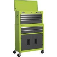 SEALEY Topchest & Rollcab Combination 6 Drawer With Ball-Bearing Slides - Hi-Vis Green/grey | AP2200BBHV | GSF Car Parts
