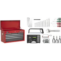 SEALEY Topchest 6 Drawer With Ball-Bearing Slides - Red/grey & 98Pc Tool Kit | AP2201BBCOMBO | GSF Car Parts