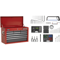 SEALEY Topchest 9 Drawer With Ball-Bearing Slides - Red/grey & 205Pc Tool Kit | AP22509BBCOMB | GSF Car Parts